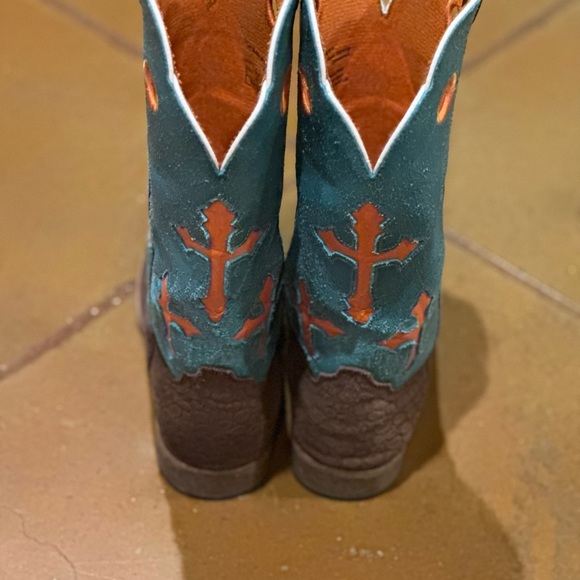 Ariat Ranchero Boots Kids 4/Women's 6 Style 10014120 Teal with Orange Cross - Picture 8 of 8